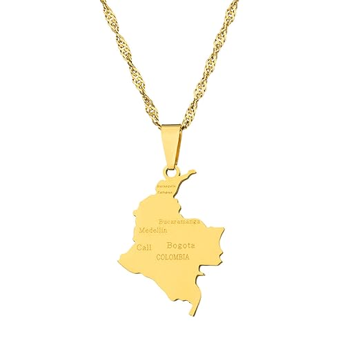 Kolumbien-Karten-Anhänger-Halsketten – Charm Mit Stadtnamen, Ethnischer Stil, Karten-Pullover-Kette, Halsketten, Patriotische Karte, Hip-Hop-Schmuck, Für Damen Und Herren, Party-Geschenk, Gelb, von JEDTAKCT