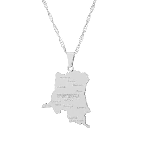 Kongo-Karte-Anhänger-Halsketten – Geometrischer Charme Mit Stadtnamen, Ethnischer Stil, Karten-Pullover-Kette, Halsketten, Patriotische Karte, Hip-Hop-Schmuck, Für Damen Und Herren, Party-Gesche von JEDTAKCT