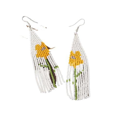 Lange Perlen-Ohrringe Für Frauen – Böhmische Perlen-Pflanzen-Blumen-Ohrringe, Vintage-Persönlichkeit, Handgeflochtene Quasten-Ohrringe, Schmuck, Geschenke, Anhänger, Orange, Einheitsgröße von JEDTAKCT