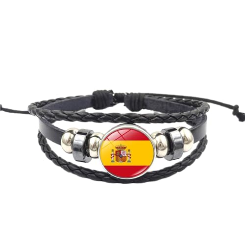 Lederarmband Mit Spanischer Flagge – Mehrschichtiges Geflochtenes Armband, Schmuck, Zeitstein-Symbol, Flagge, Rune, Verstellbares Armband, Punk-Schmuck, Geschenk Für Freunde, Schwarz, Einheitsgrö von JEDTAKCT