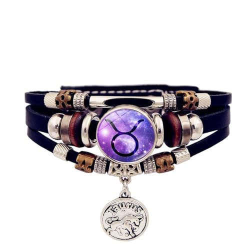 Leuchtendes Armband Mit Sternenhimmel Und 12 Sternbildern – Handgefertigtes Mehrschichtiges Perlen-Lederarmband, Sternzeichen-Schmuck, Trendiges Paar-Geschenk Für Männer Und Frauen, 17 Cm + 5 Cm von JEDTAKCT