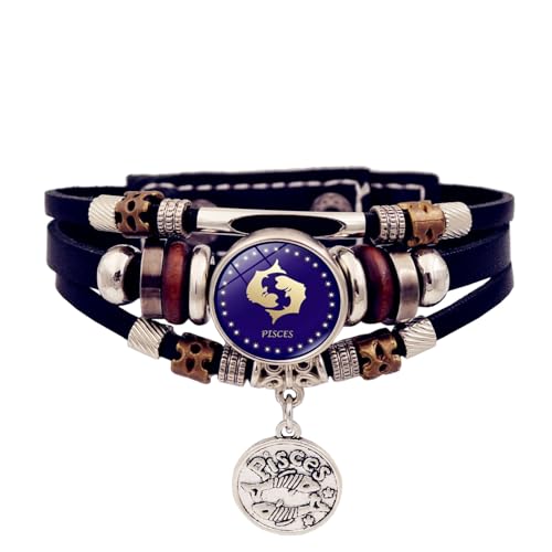 Leuchtendes Sternzeichen-Anhänger-Armband – Handgefertigtes Vintage-Punk-Armband Aus Mehrschichtigem Leder, Paarschmuck, Personalisierte Armbänder Für Männer Und Frauen, Accessoires, 17 Cm + 5 Cm von JEDTAKCT