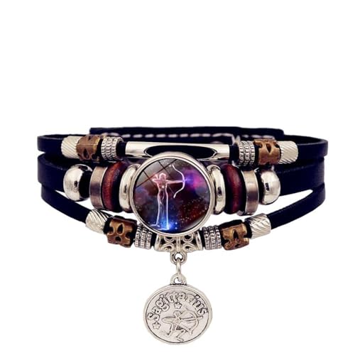 Leuchtendes Sternzeichen-Armband – Sternbilder, Zeit-Edelstein, Vintage, Handgefertigt, Mehrschichtiges Perlen-Lederarmband, Personalisierte Armbänder Für Männer Und Frauen, Schmuck, 17 Cm + 5 Cm von JEDTAKCT