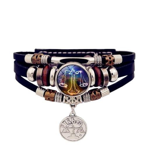 Leuchtendes Sternzeichen-Armband – Sternbilder, Zeit-Edelstein, Vintage, Handgefertigt, Mehrschichtiges Perlen-Lederarmband, Personalisierte Armbänder Für Männer Und Frauen, Schmuck, 17 Cm + 5 Cm von JEDTAKCT