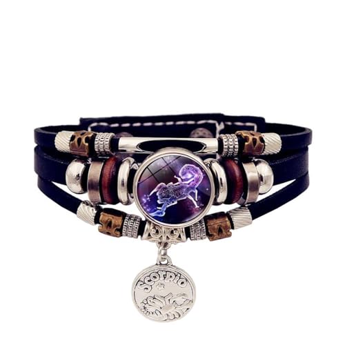 Leuchtendes Sternzeichen-Armband – Sternbilder, Zeit-Edelstein, Vintage, Handgefertigt, Mehrschichtiges Perlen-Lederarmband, Personalisierte Armbänder Für Männer Und Frauen, Schmuck, 17 Cm + 5 Cm von JEDTAKCT