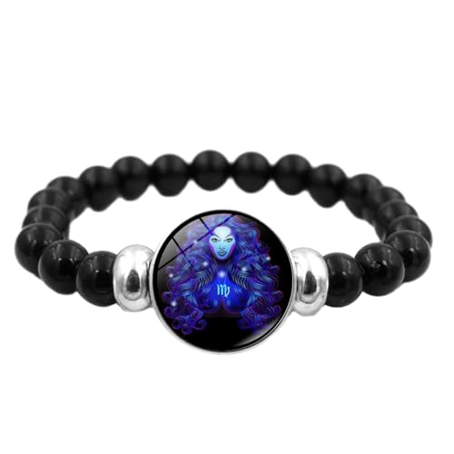 Leuchtendes Sternzeichen-Armband – Zeit-Edelstein-Armband Mit Schwarzen Perlen Aus Elastischem Band, Personalisierte Armbänder Für Männer Und Frauen, Schmuckzubehör, Geburtstagsgeschenke, 17 Cm von JEDTAKCT