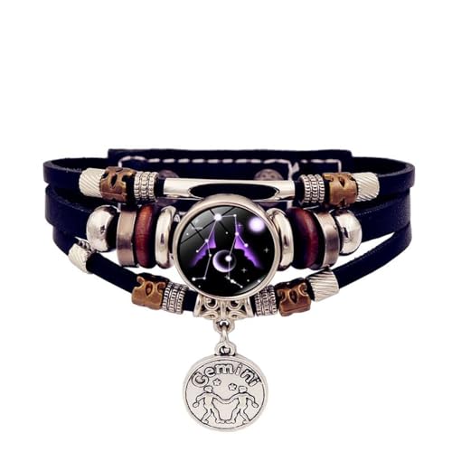 Leuchtendes Sternzeichen-Armband – Zeitjuwel, Handgefertigtes Mehrschichtiges Lederarmband Mit Perlen Im Vintage-Stil, Personalisierte Armbänder Für Männer Und Frauen, Schmuckzubehör, 17 Cm + 5 Cm von JEDTAKCT