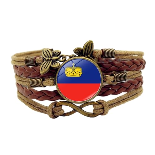 Liechtenstein Mehrschichtiges Armband – Nationalflaggen-Zeit-Edelstein-Armband Für Männer Und Frauen, Vintage-Schmetterlingssymbol, Verstellbarer Geflochtener Armreif, Punk-Schmuck, Braun, Einhei von JEDTAKCT