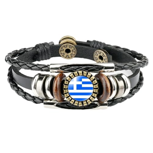 Mehrschichtiges Armband Mit Griechenland-Flagge – Zeit-Edelstein-Symbol, Flagge, Handgefertigtes Geflochtenes Lederarmband, Modisches, Personalisiertes, Verstellbares Armband, Schmuck, Paargeschenk von JEDTAKCT