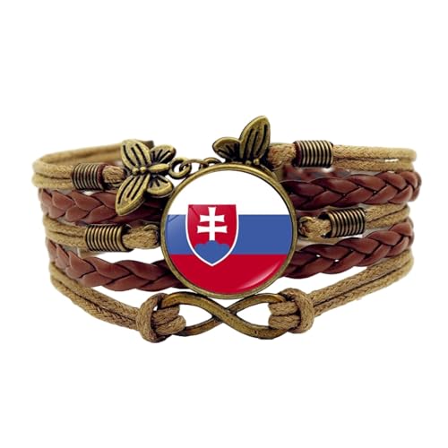 Mehrschichtiges Lederarmband Der Slowakei – Nationalflaggen-Zeit-Edelstein, Verstellbares Armband Für Männer Und Frauen, Vintage-Schmetterlingssymbol, Geflochtenes Armband, Schmuck, Braun, Einhei von JEDTAKCT