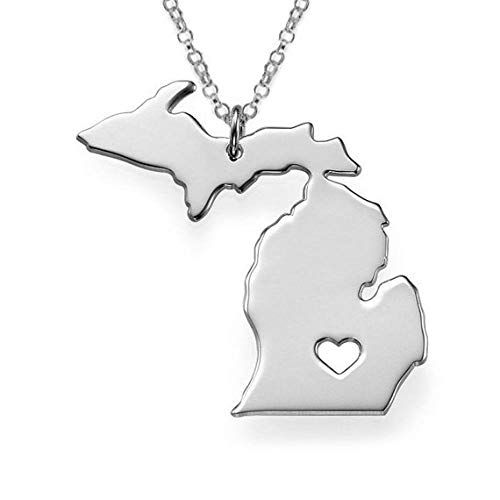 Michigan-Karte-Halskette, Flaggen-Karten-Anhänger-Halsketten, Hip-Hop-Länder, Halsband, Schlüsselbeinkette, Pullover-Kette, Personalisierter, Minimalistischer, Ausgehöhlter Anhänger, Weiß, 45 Cm von JEDTAKCT