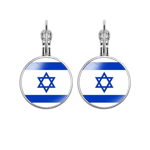 Ohrringe mit israelischer Flagge – runder Anhänger, patriotischer Ohrring, Tropfenohrringe mit israelischer Landesflagge, Ohrhaken-Ohrringe, Souvenir, Schmuck, Geschenk für Frauen und Mädchen, von JEDTAKCT