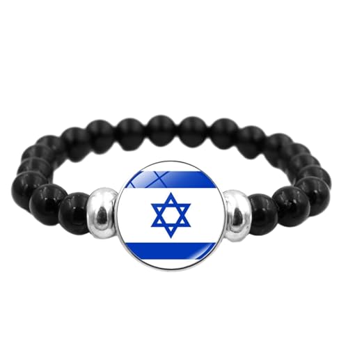 Perlenarmband Mit Israel-Flagge – Perlenarmband Mit Landesflagge, Länderstolz-Armband, Handgelenkwickel, Armband, Kartenflagge, Elastisches Armband, Handgefertigter Schmuck, Schwarz, Einheitsgröße von JEDTAKCT