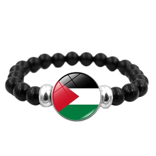 Perlenarmband Mit Palästina-Flagge Für Damen – Kreatives Stretch-Armband Mit Schwarzen Perlen, Zeit-Edelstein-Armband, Elastische Schnur, Flaggen-Armband, Handgefertigter Schmuck Für Paare, Schw von JEDTAKCT