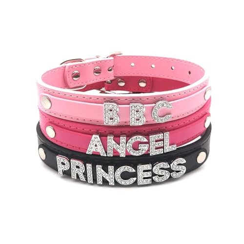 Personalisierter Namenshalsband Aus Leder Für Frauen – Sexy Strass-Buchstaben, Diy-Halskette, Punk, Rock, Gothic, Individuelle Buchstaben, Halsband, Halsketten, Cosplay-Schmuck, Pink, L (34,45 Cm von JEDTAKCT