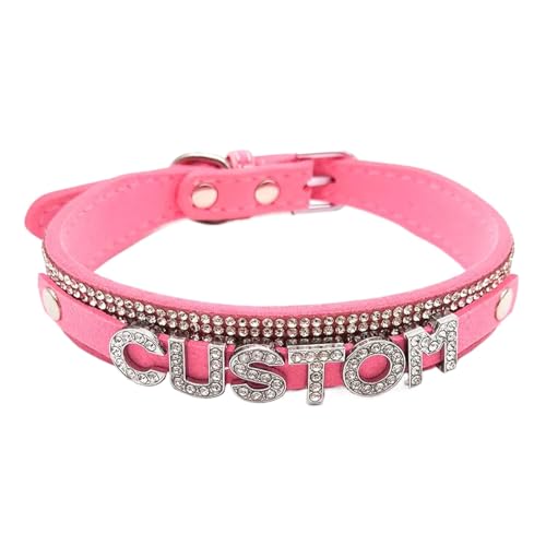 Personalisiertes Halsband Mit Buchstaben – Rosa, Weiches Mikrofaser-Leder, Diamant-Strass-Buchstaben, Individuelles Halsband, Halskette Für Damen Und Herren, Individueller Namensschmuck, Rosa, S ( von JEDTAKCT