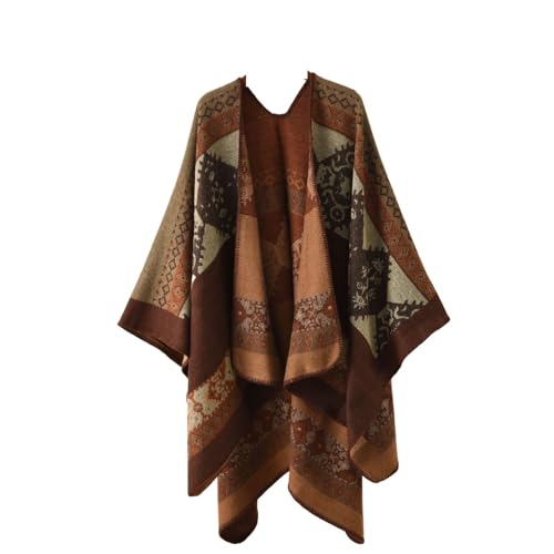 Poncho-Umhang Für Damen, Vorne Offen – Modischer Kontrast-Jacquard, Warm, Übergroß, Decke, Schal, Strickjacken, Damen, Weicher Schal Mit Doppeltem Verwendungszweck Für Herbst Und Winter, Braun von JEDTAKCT