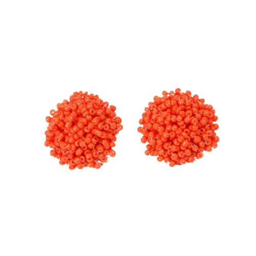 Reisperlen-Ohrringe – Runde Reisperlen-Ohrstecker, C-Förmige Runde Tropfenohrringe, Perlen-Kugelohrringe, Einfarbige Reisperlen-Creolen, Orange, 2,3 Cm von JEDTAKCT