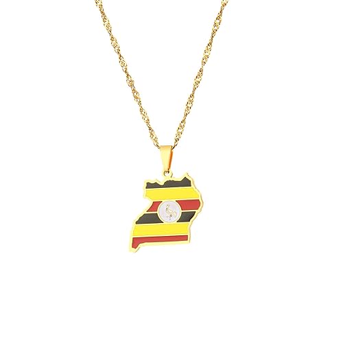 Uganda-Karte-Halskette – Geometrische Karten Des Landes, Charm-Anhänger, Schmuck, Ethnische Schlüsselbeinkette Für Damen Und Herren, Patriotische Pulloverkette, Halsketten, Geschenke, Gelb, 60 von JEDTAKCT