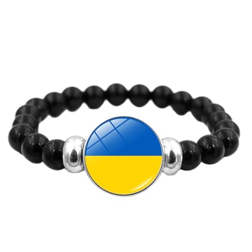 Ukraine-Flagge-Zeitstein-Armband – Vintage-Punk-Stil, Handgefertigt, Elastisches Seil, Schwarze Perlen, Land-Armband, Neuheitsschmuck Für Männer, Frauen, Paare, Geschenk, Schwarz, Einheitsgröße von JEDTAKCT