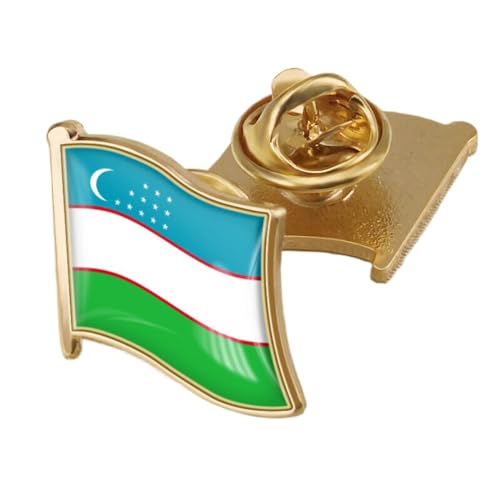 Usbekistan-Flagge-Brosche – Vintage-Ethnische Kristall-Emaille-Knöpfe, Pins, Patriotischer Schmuck, Charm, Hip-Hop, Geometrisches Ansteckabzeichen, Zubehör, Schickes Geschenk, 19 X 18 Mm, Wie Abg von JEDTAKCT