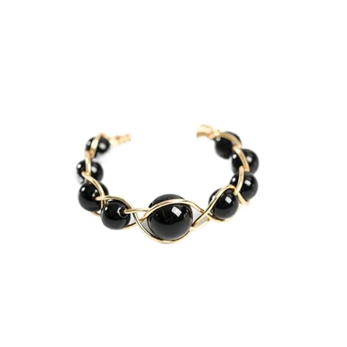 Verstellbare Natursteinringe Für Damen – Leichter, Luxuriöser Handgewebter Ring Aus Natürlichem Obsidian Mit Perlen, Eleganter Offener Ring Aus Halbedelsteinen, Partygeschenk, Schwarz A, Einhei von JEDTAKCT
