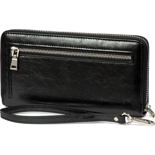 JEEBURYEE Geldbörse Damen Portemonnaie Groß Geldbeutel Lang Portmonee Elegant Clutch Leder Geldtasche Handgelenktasche mit Reißverschluss und RFID-Schutz für Frauen Schwarz von JEEBURYEE