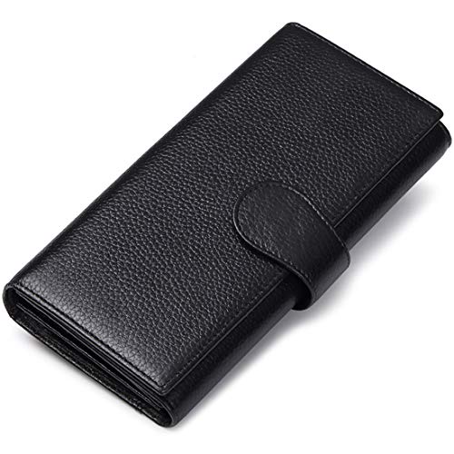 JEEBURYEE RFID Leder Geldbörse Damen Portemonnaie Clutch mit Knopf Lange Groß Damen Handtasche Geldbeutel für Frauen Schwarz von JEEBURYEE