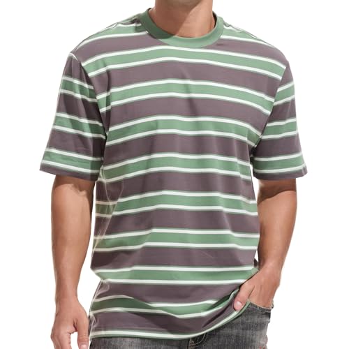 JEEGAL Herren T-Shirt Gestreift Baumwolle Kurzarm Oberteil Mehrfarbig Streifen Freizeit Sommer Casual Top Sport Hemd Basic T-Shirts für Männer von JEEGAL