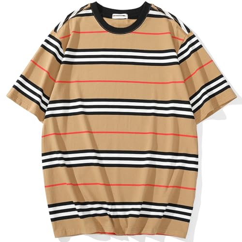 JEEGAL Herren T-Shirt Gestreift Baumwolle Kurzarm Oberteil Mehrfarbig Streifen Freizeit Sommer Casual Top Sport Hemd Basic T-Shirts für Männer von JEEGAL