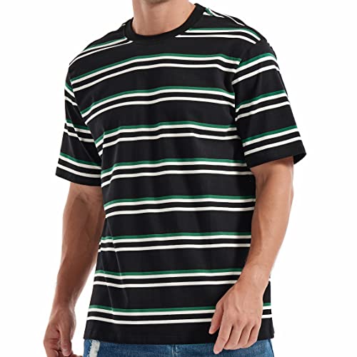 JEEGAL Herren T-Shirt Gestreift Baumwolle Kurzarm Oberteil Mehrfarbig Streifen Freizeit Sommer Casual Top Sport Hemd Basic T-Shirts für Männer von JEEGAL