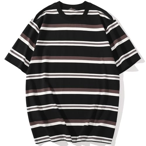 JEEGAL Herren T-Shirt Gestreift Baumwolle Kurzarm Oberteil Mehrfarbig Streifen Freizeit Sommer Casual Top Sport Hemd Basic T-Shirts für Männer von JEEGAL