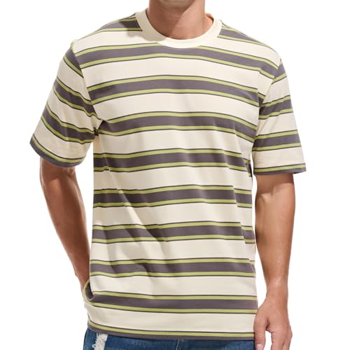JEEGAL Herren T-Shirt Gestreift Baumwolle Kurzarm Oberteil Mehrfarbig Streifen Freizeit Sommer Casual Top Sport Hemd Basic T-Shirts für Männer von JEEGAL