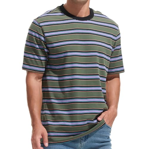 JEEGAL Herren T-Shirt Gestreift Baumwolle Kurzarm Oberteil Mehrfarbig Streifen Freizeit Sommer Casual Top Sport Hemd Basic T-Shirts für Männer von JEEGAL