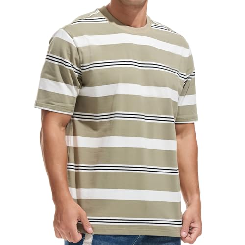 JEEGAL Herren T-Shirt Gestreift Baumwolle Kurzarm Oberteil Mehrfarbig Streifen Freizeit Sommer Casual Top Sport Hemd Basic T-Shirts für Männer von JEEGAL