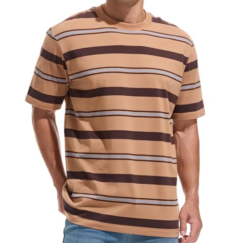JEEGAL Herren T-Shirt Gestreift Baumwolle Kurzarm Oberteil Mehrfarbig Streifen Freizeit Sommer Casual Top Sport Hemd Basic T-Shirts für Männer von JEEGAL
