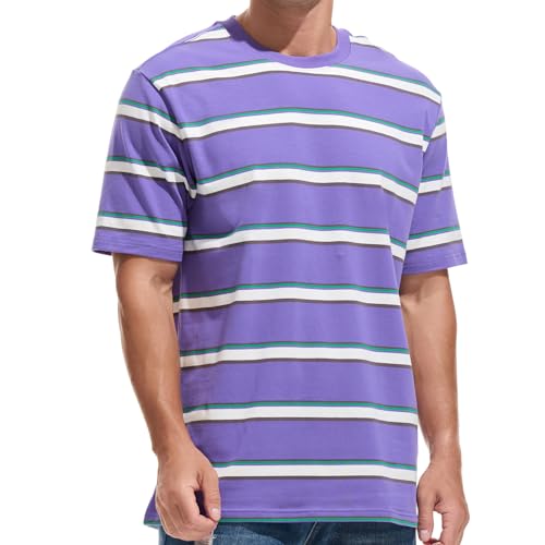 JEEGAL Herren T-Shirt Gestreift Baumwolle Kurzarm Oberteil Mehrfarbig Streifen Freizeit Sommer Casual Top Sport Hemd Basic T-Shirts für Männer von JEEGAL