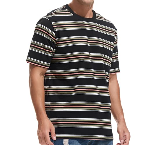 JEEGAL Herren T-Shirt Gestreift Baumwolle Kurzarm Oberteil Mehrfarbig Streifen Freizeit Sommer Casual Top Sport Hemd Basic T-Shirts für Männer von JEEGAL