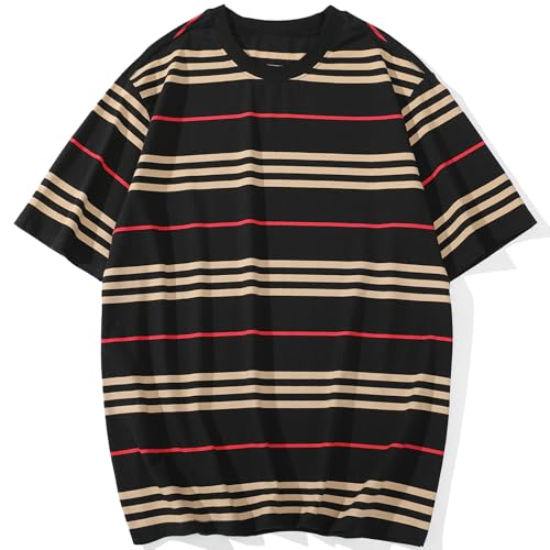 JEEGAL Herren T-Shirt Gestreift Baumwolle Kurzarm Oberteil Mehrfarbig Streifen Freizeit Sommer Casual Top Sport Hemd Basic T-Shirts für Männer von JEEGAL