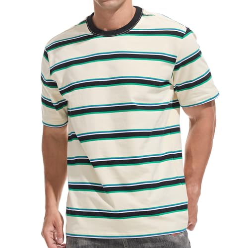 JEEGAL Herren T-Shirt Gestreift Baumwolle Kurzarm Oberteil Mehrfarbig Streifen Freizeit Sommer Casual Top Sport Hemd Basic T-Shirts für Männer von JEEGAL