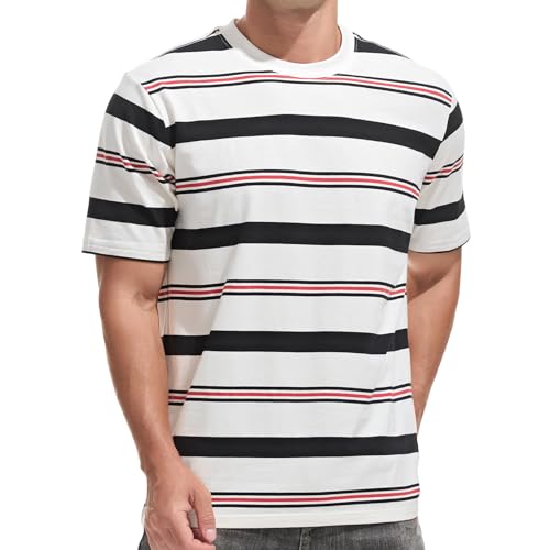 JEEGAL Herren T-Shirt Gestreift Baumwolle Kurzarm Oberteil Mehrfarbig Streifen Freizeit Sommer Casual Top Sport Hemd Basic T-Shirts für Männer von JEEGAL