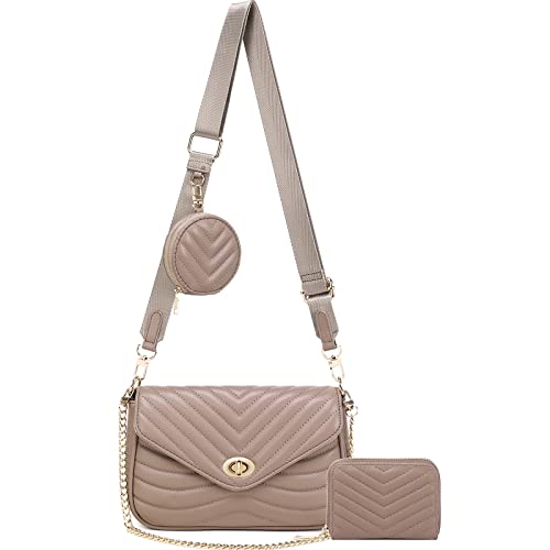 JEEHAN Gesteppte Umhängetaschen für Damen, Designer-Schultertasche, kleine Geldbörse, A5, Taupe von JEEHAN