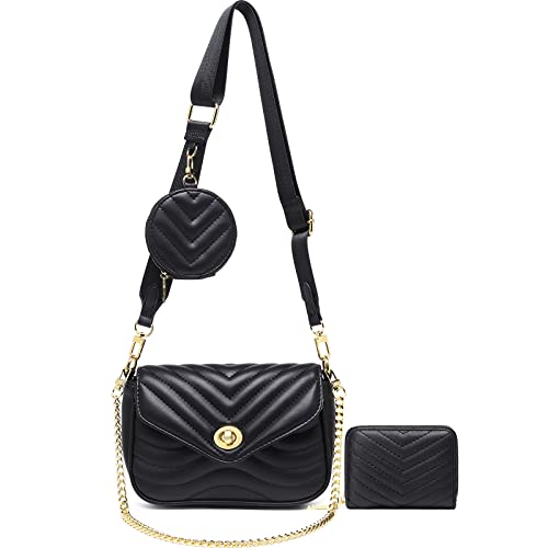 JEEHAN Gesteppte Umhängetaschen für Damen, Designer-Schultertasche, kleine Geldbörse, AB-black von JEEHAN