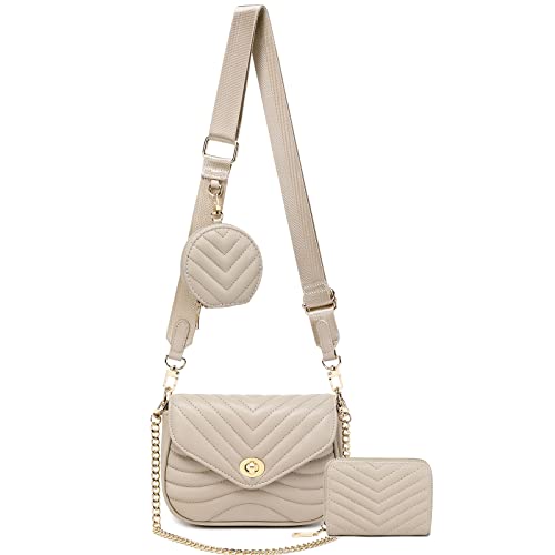 JEEHAN Gesteppte Umhängetaschen für Damen, Designer-Schultertasche, kleine Geldbörse, Ab-light Khaki von JEEHAN