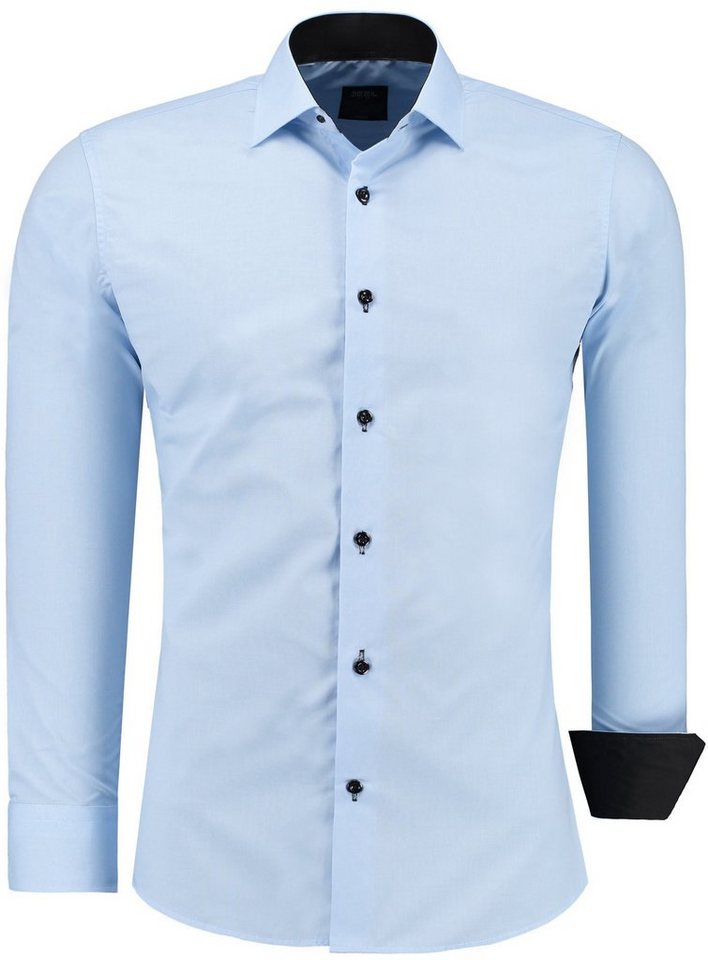 JEEL Businesshemd JH12105 Slim Fit Langarm Herren Hemd mit farblich abgesetzten Elementen, Langarm Kentkragen Uni von JEEL