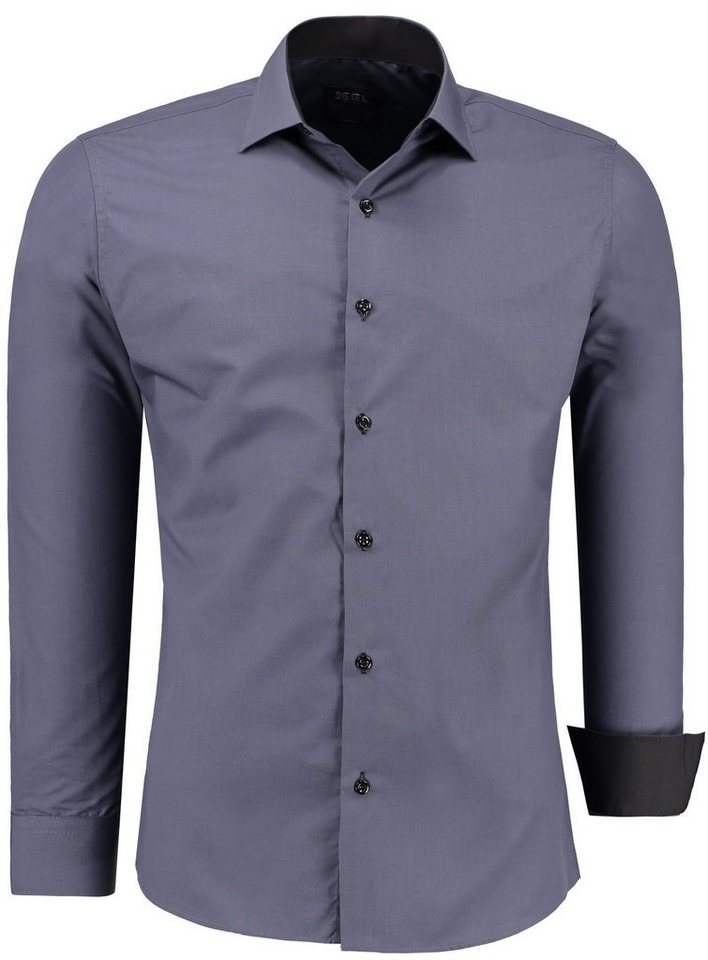 JEEL Businesshemd JH12105 Slim Fit Langarm Herren Hemd mit farblich abgesetzten Elementen, Langarm Kentkragen Uni von JEEL