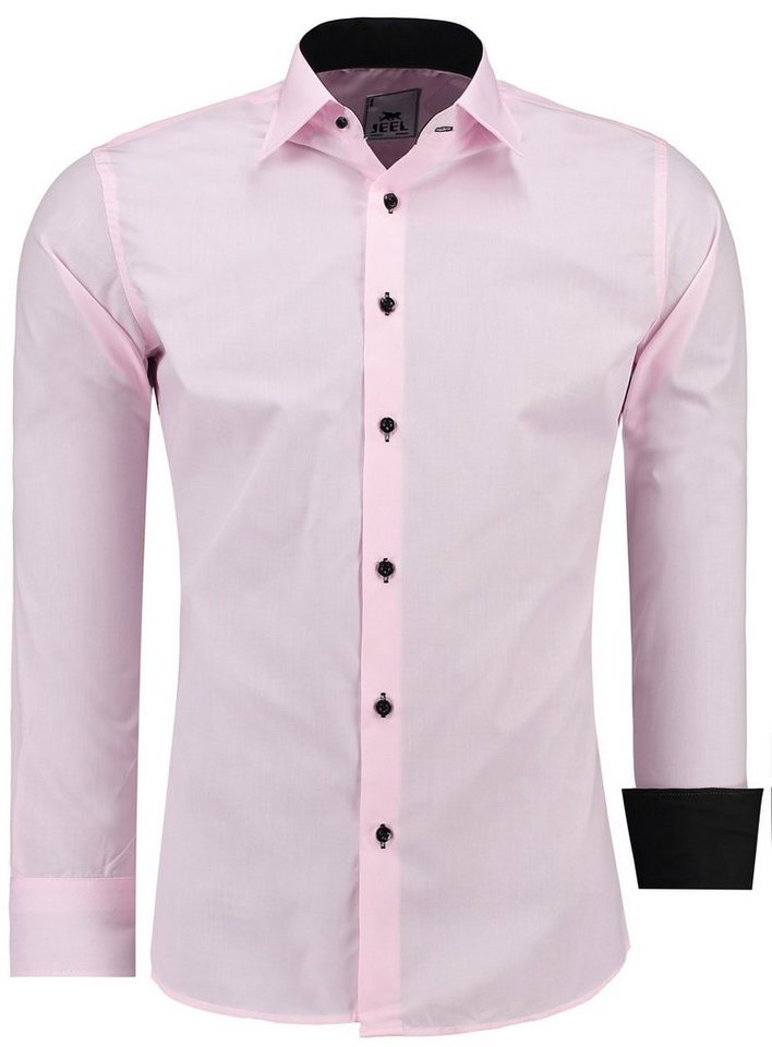 JEEL Businesshemd JH12105 Slim Fit Langarm Herren Hemd mit farblich abgesetzten Elementen, Langarm Kentkragen Uni von JEEL