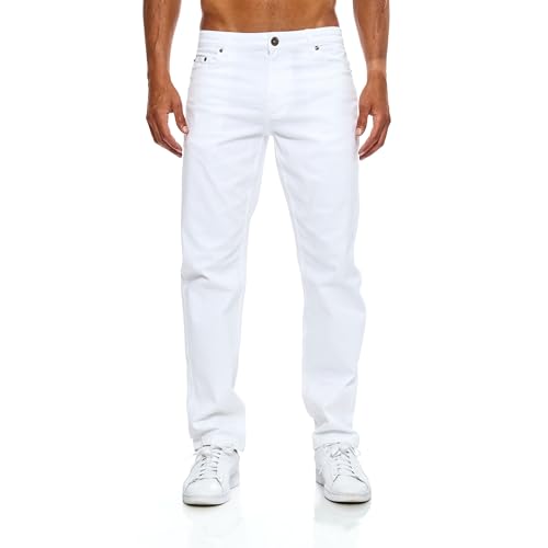 JEEL Herren-Jeans - Regular-Fit Straight-Cut - Stretch - Jeans-Hose Basic Washed 08-Weiß 34W / 32L von JEEL