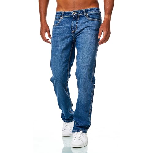 JEEL Herren-Jeans - Relax-Fit Straight-Cut - Stretch - Jeans-Hose Basic Washed 01-Navy 34W / 32L von JEEL