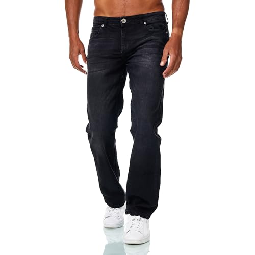 JEEL Herren-Jeans - Relax-Fit Straight-Cut - Stretch - Jeans-Hose Basic Washed 06-Schwarz 36W / 32L von JEEL